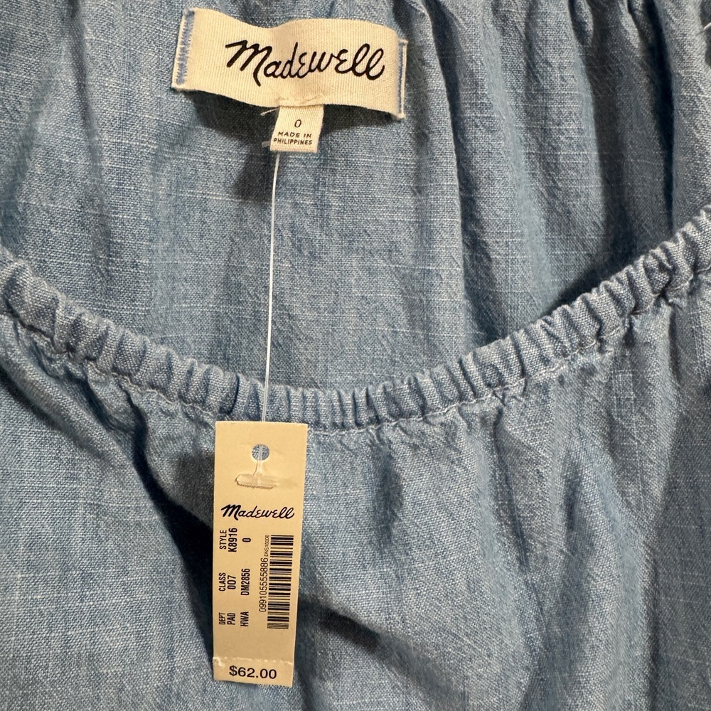 NWT Madewell Light Blue Ruffle Strap Top Woman’s Size 0 - Picture 2 of 3